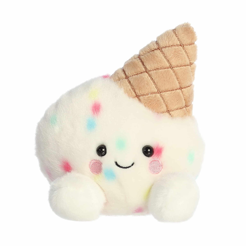 Aurora Sprinkle Ice Cream Palm Pals front view shows a cuddly plush perfect for desk decor.