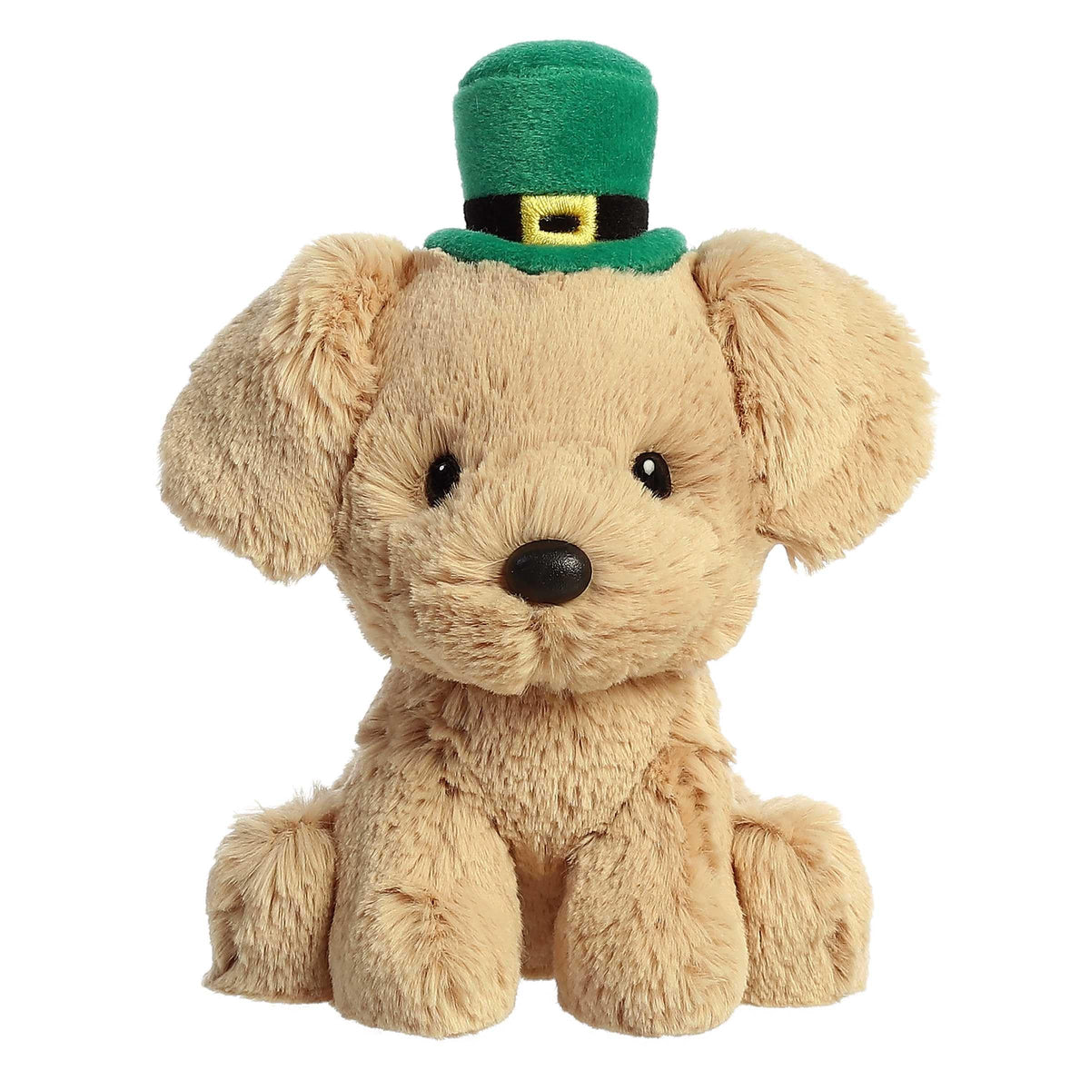 Aurora St. Patrick's Day golden lab stuffed animal in brown plush for festive desk decor.