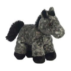 Aurora Storm plush with gray speckled fur and gentle expression.