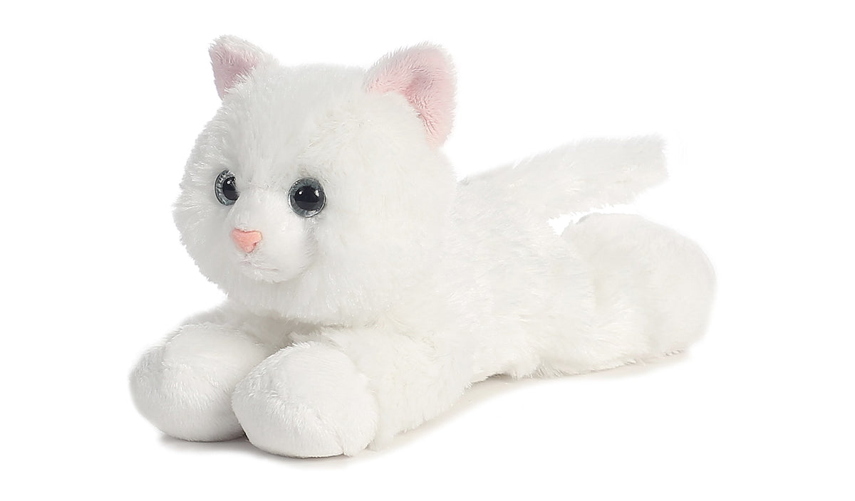 Aurora Sugar Too mini Flopsie white kitten, front view, ideal for cuddling.