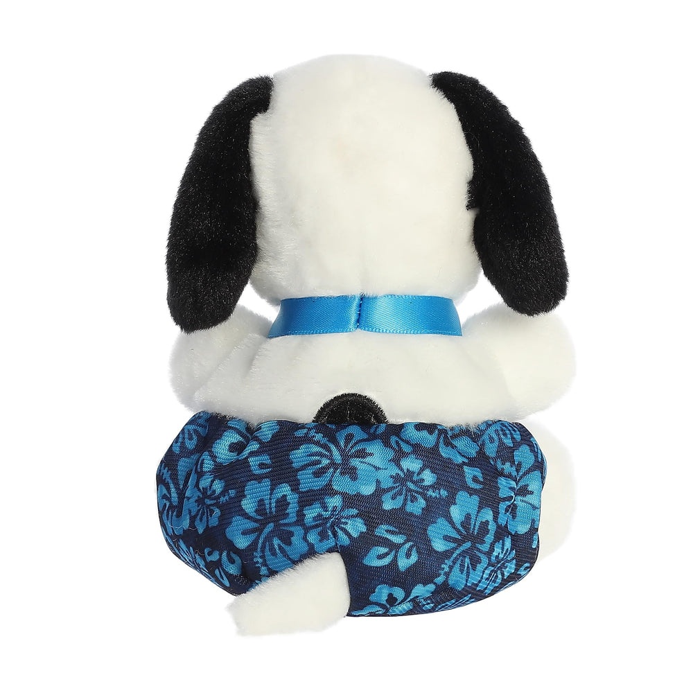 Aurora Surfer Snoopy plush on display, soft texture and playful design.