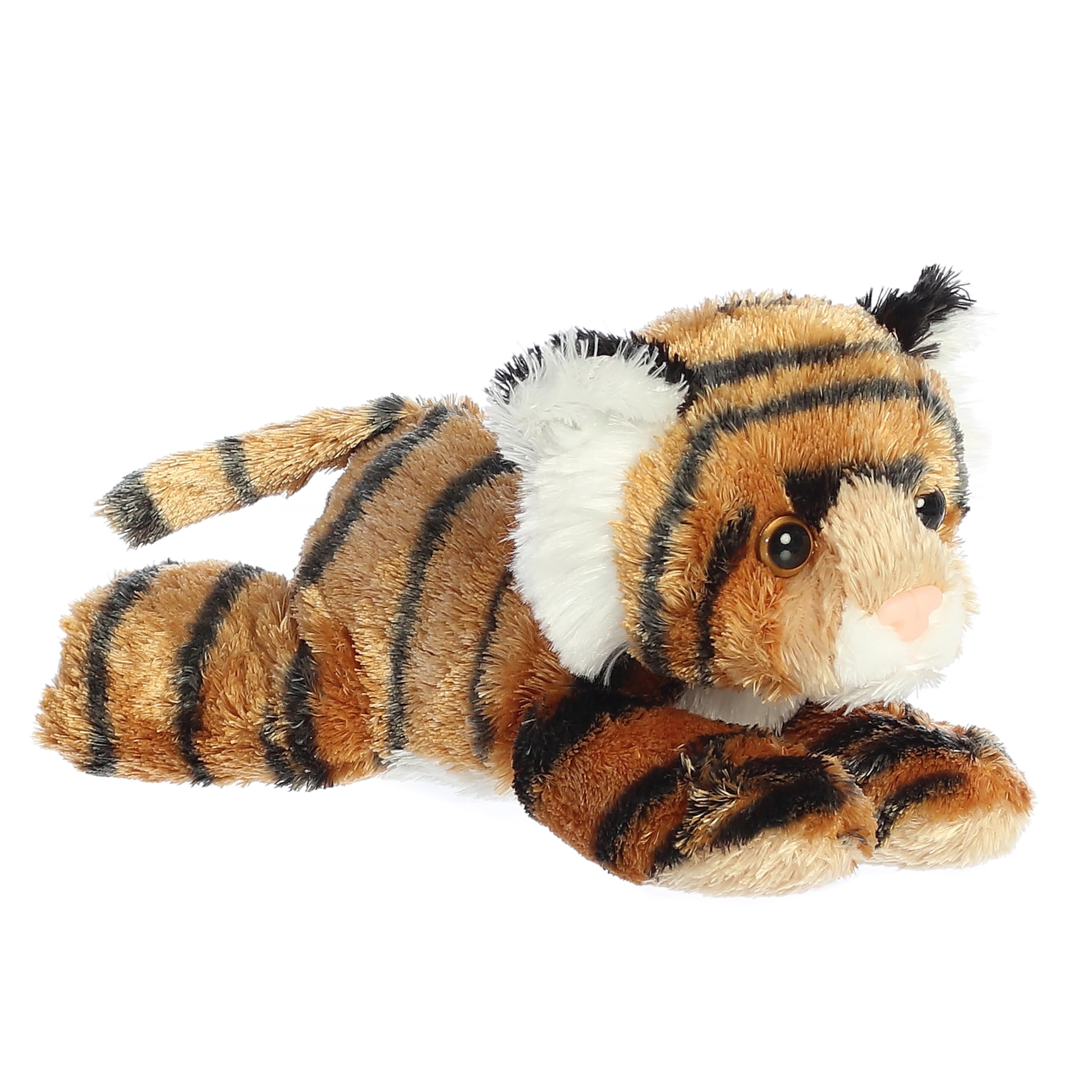 Aurora Tanya mini Flopsie tiger face, ultra-soft plush for cuddling and imaginative play.