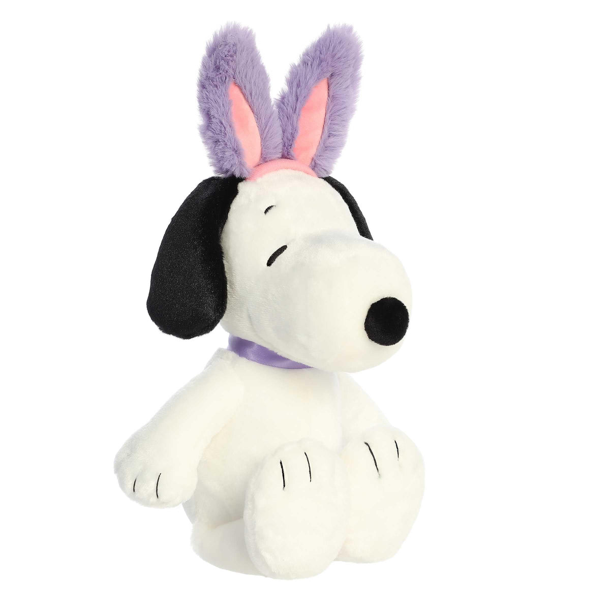 Aurora Snoopy stuffed animal front view with bunny ears, ideal for cuddles and display.