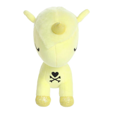 Aurora Tokidoki Mochi Sky Unicorno Little Star plush on a shelf, cheerful room decor.