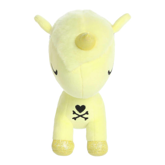 Aurora Tokidoki Mochi Sky Unicorno Little Star plush on a shelf, cheerful room decor.