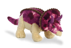 Soft fluffy texture close-up on Aurora Triceratops plush, ideal for cozy hugs.