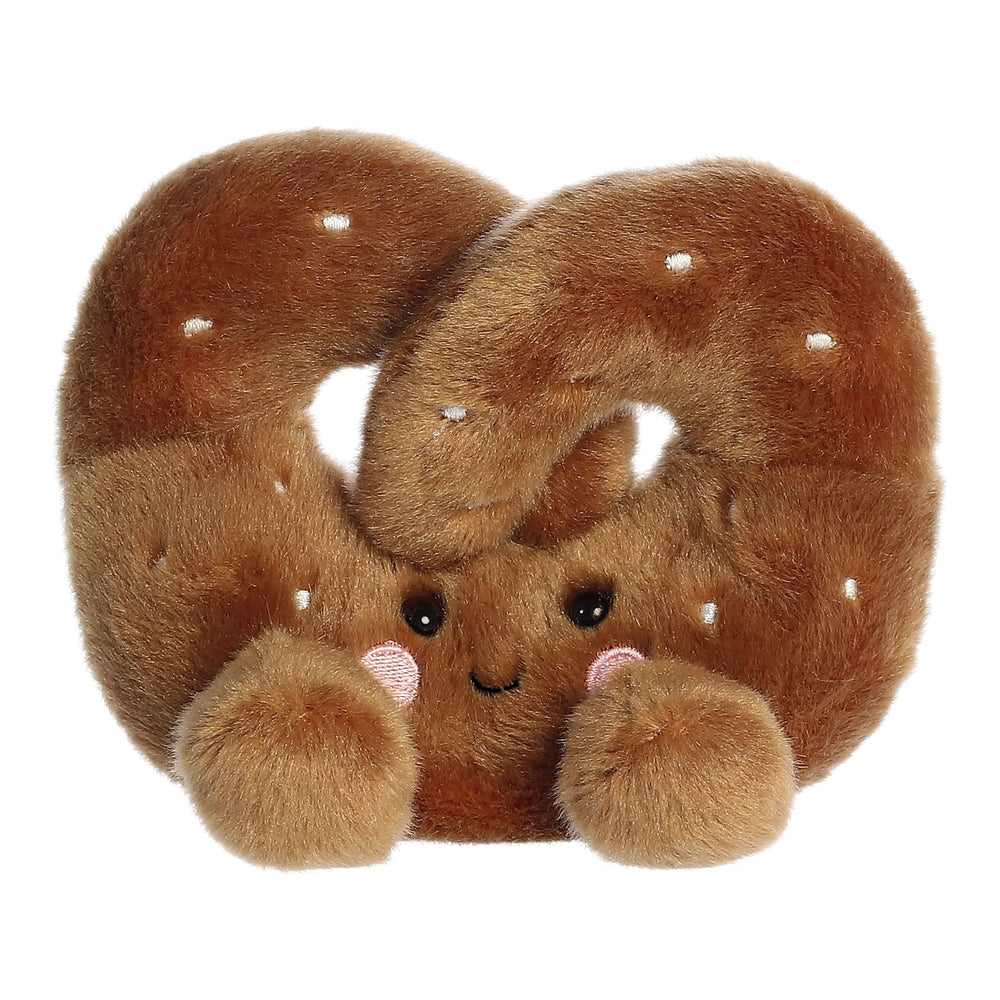 Aurora Twist Pretzel Palm Pal front view; soft plush and compact palm-size