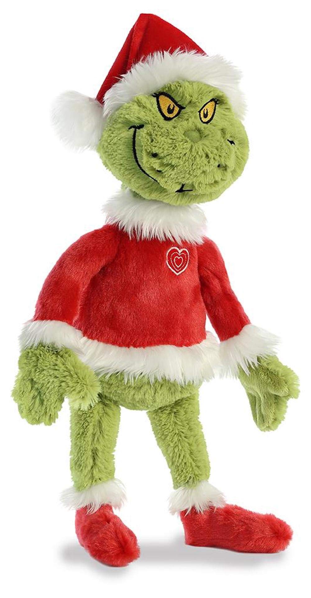 Aurora Whimsical Grinch Santa plush front view, soft holiday companion for kids and collectors.