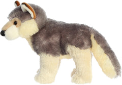 Aurora Wily Wolf Flopsie belly-resting pose highlights easy, playful lounging.