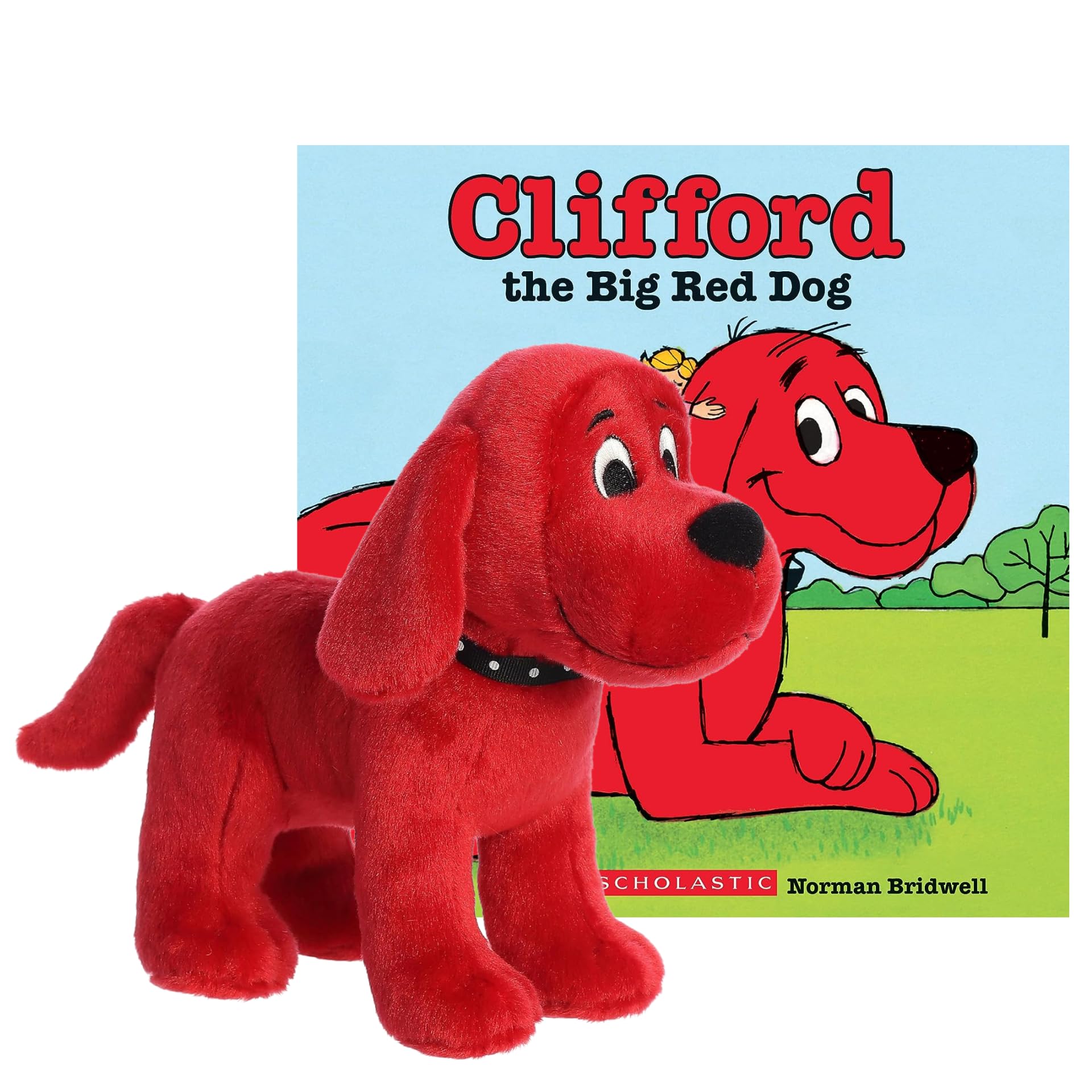 Aurora World 10-inch standing red dog plush for imaginative play and cuddles.