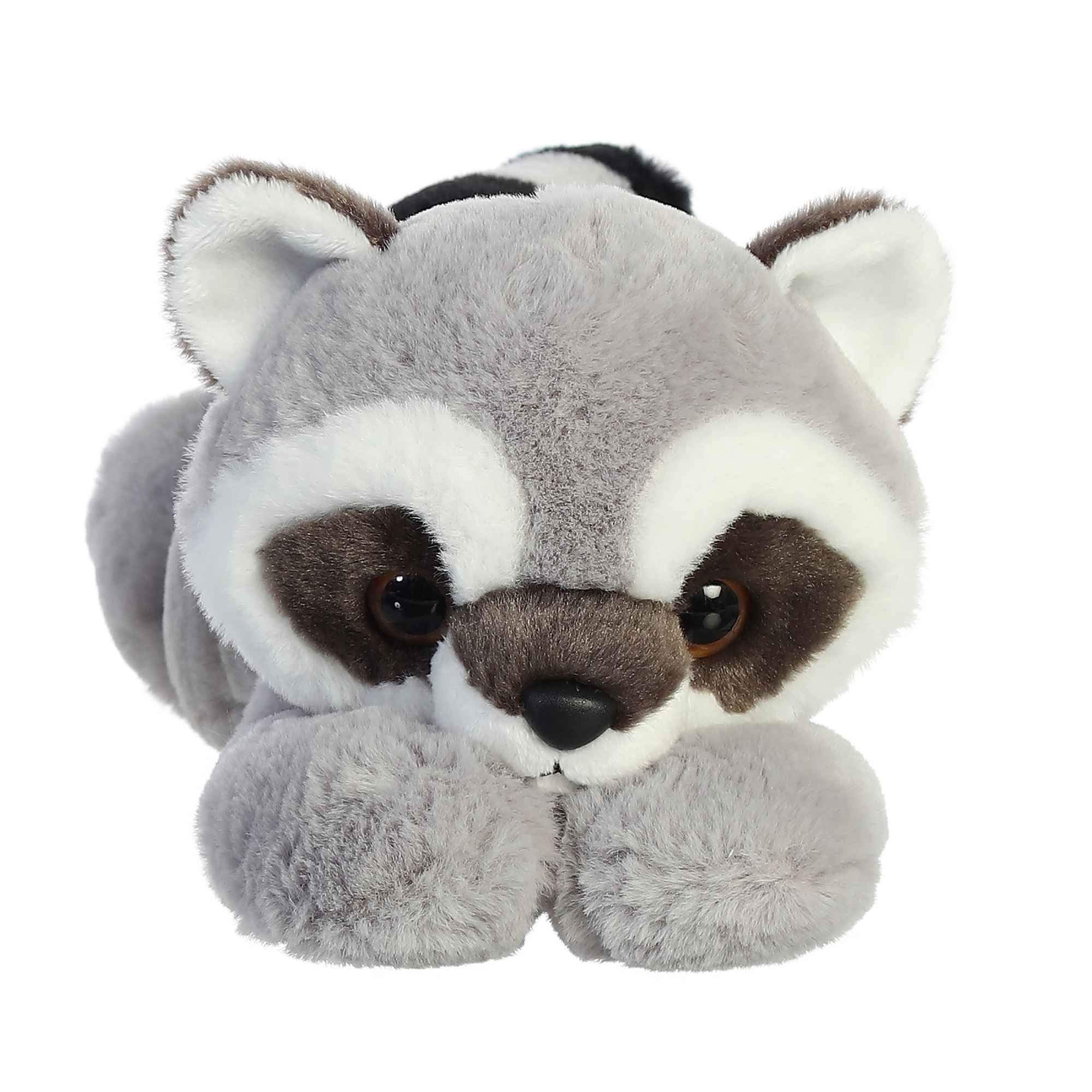 Aurora Roy Raccoon Flopsie has a friendly, inviting smile.