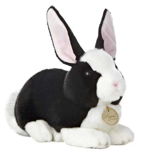 Aurora World Miyoni Dutch Rabbit plush in black and white, silky soft for cuddling and play