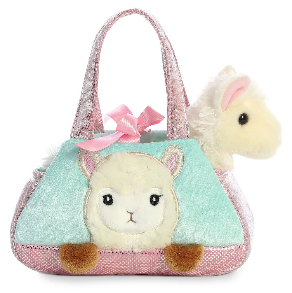 Teal bag with removable llama for easy carry.