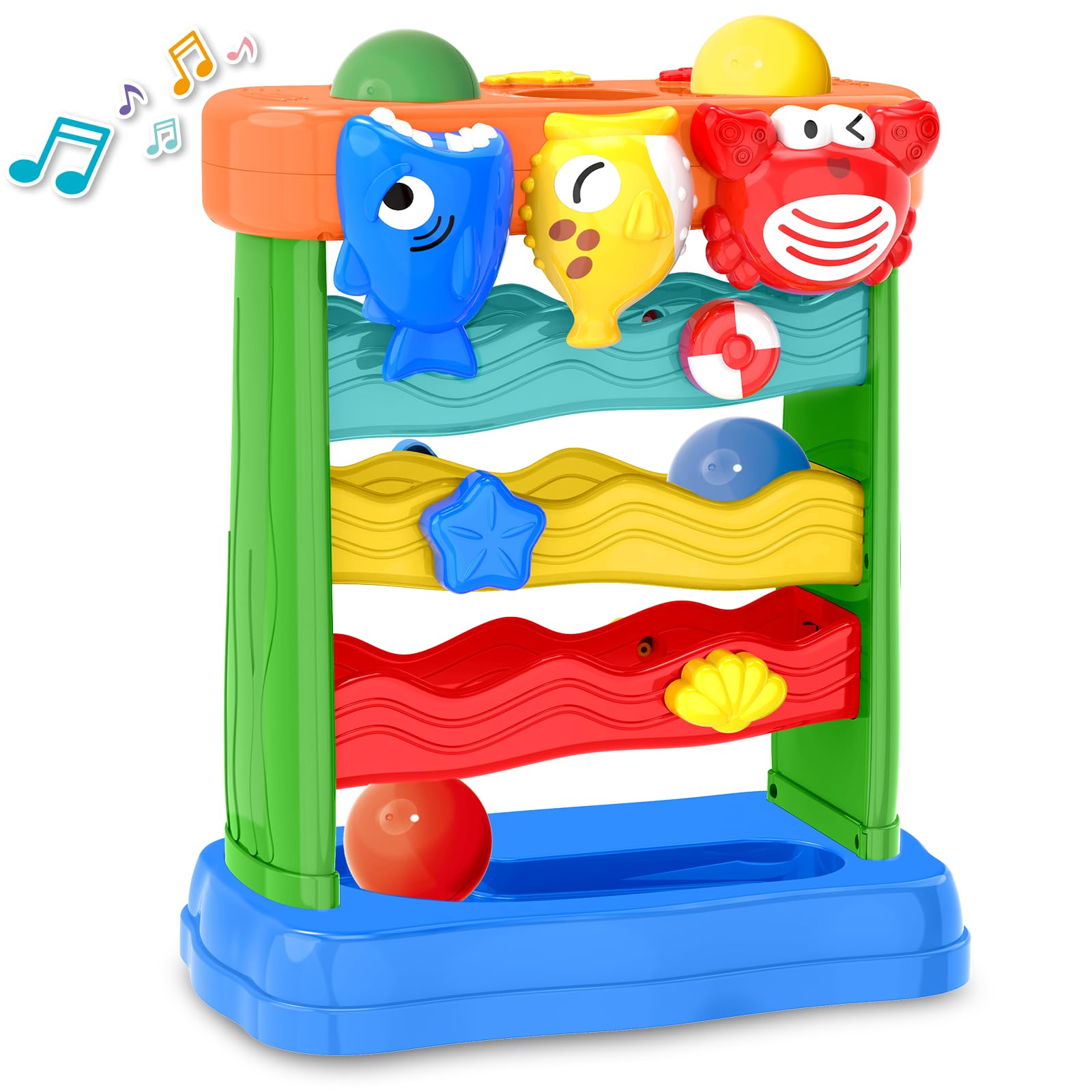 AuroTops blue shark design pounding toy with lights enhances sensory exploration.