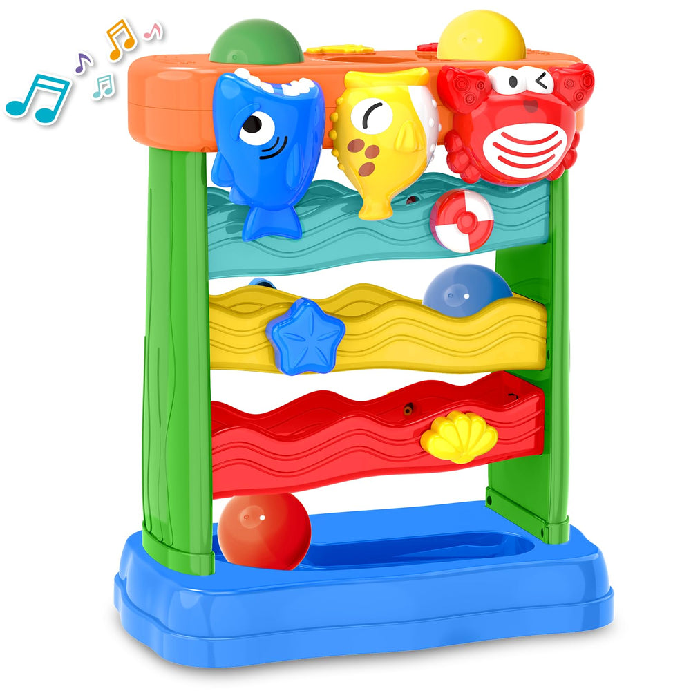 AuroTops blue shark design pounding toy with lights enhances sensory exploration.