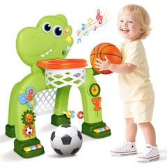 AuroTops dinosaur basketball hoop with vibrant colors promotes active play.