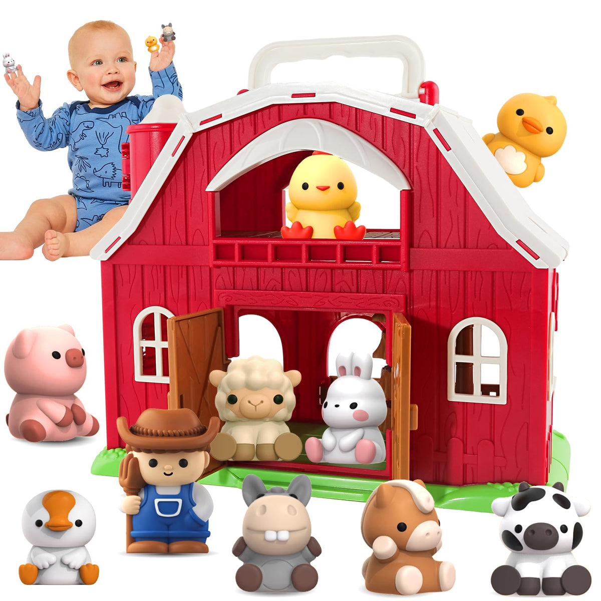 AuroTops farm barn playset with big red barn for imaginative pretend play