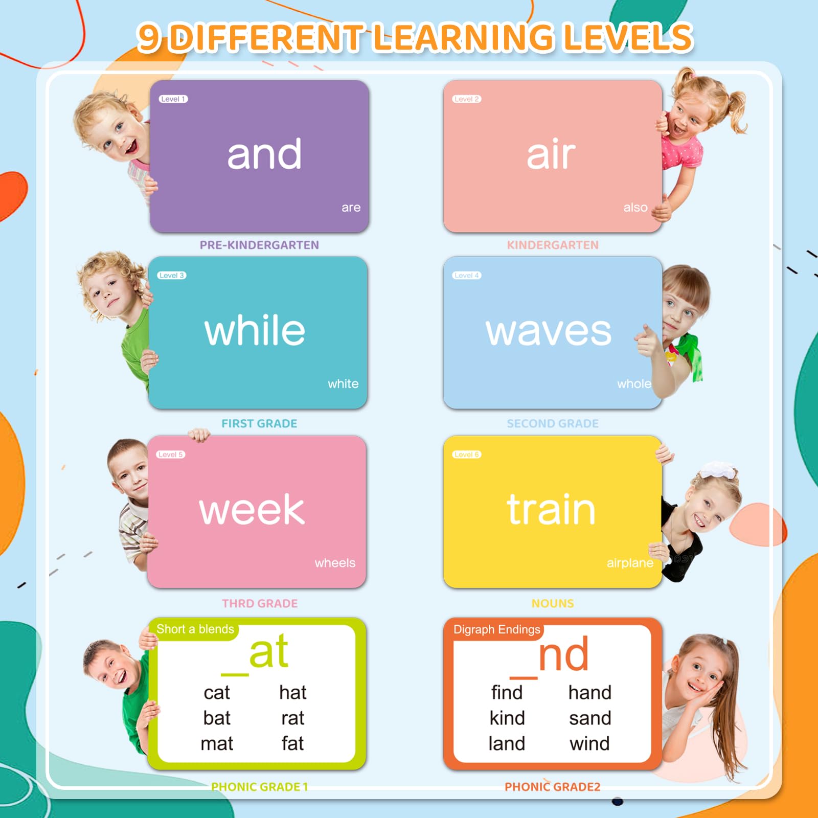 AuroTops flash cards color coded levels for easy sorting.