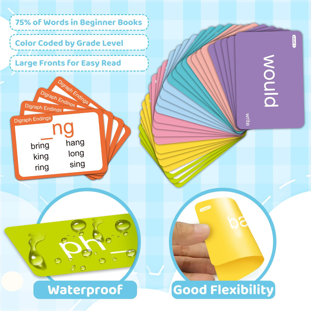 AuroTops phonics flash cards 56 words back with practice tips.
