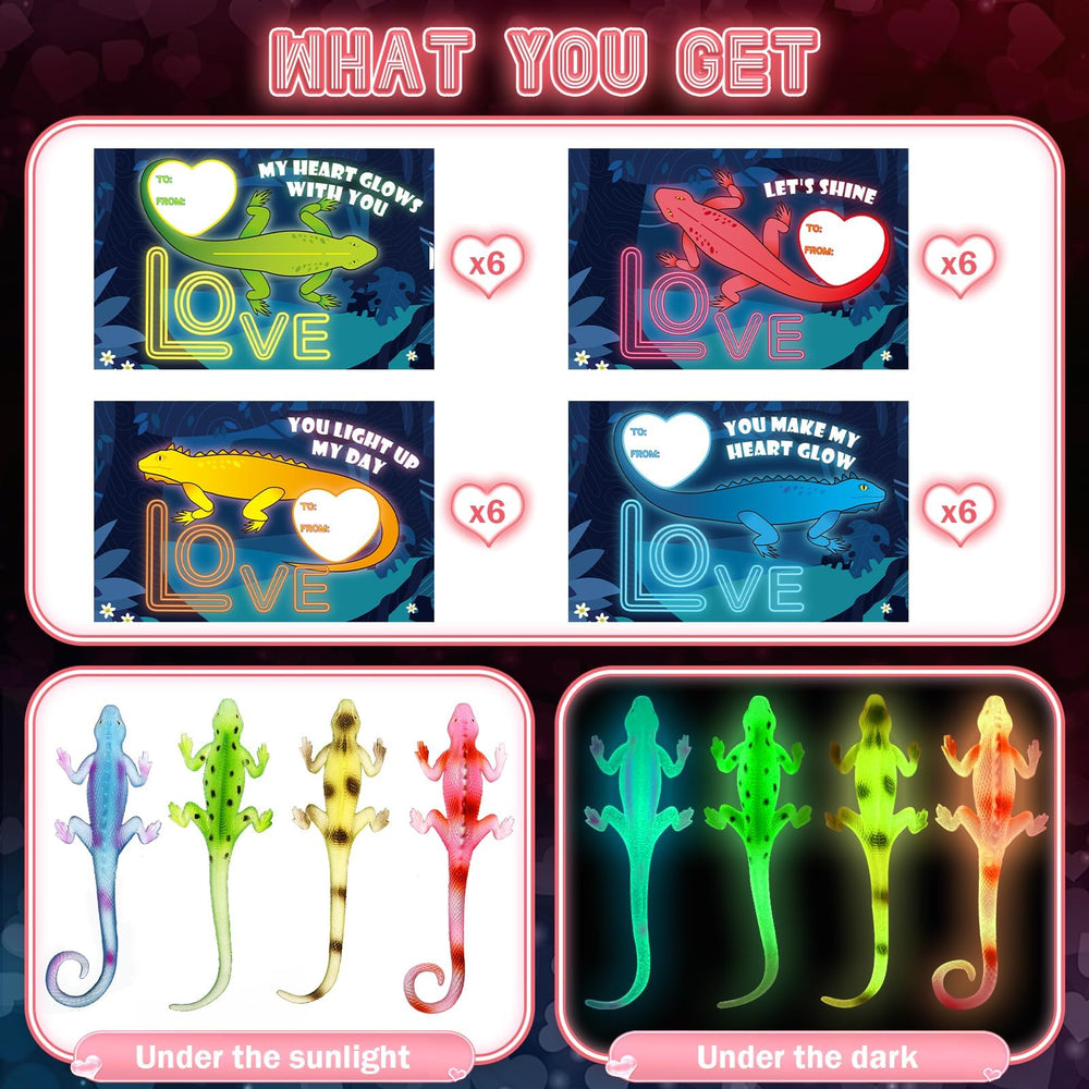 AuroTops valentines cards with four designs pair with glow lizards for party gifts