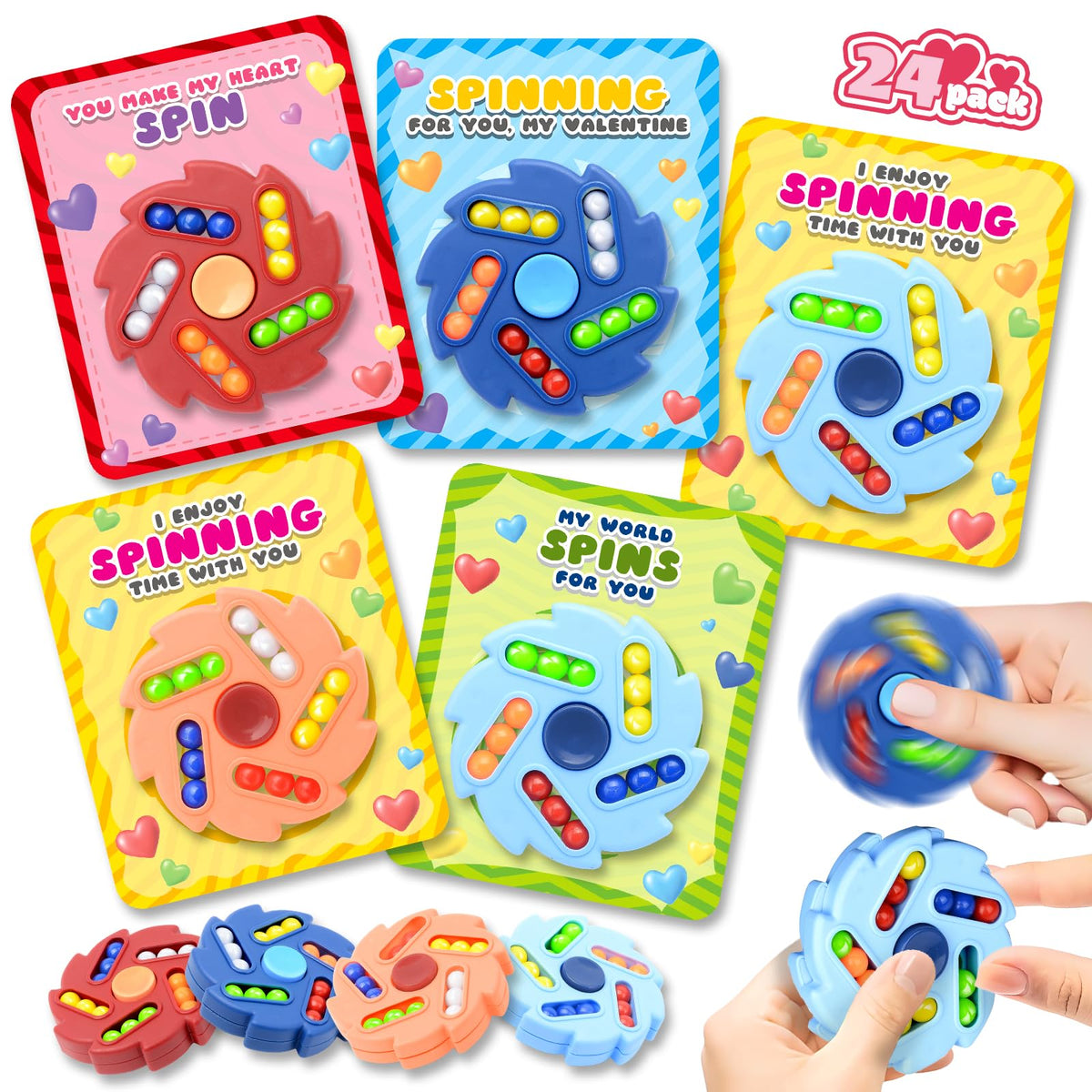 AuroTops Valentines cards with spinner design for vibrant classroom exchanges