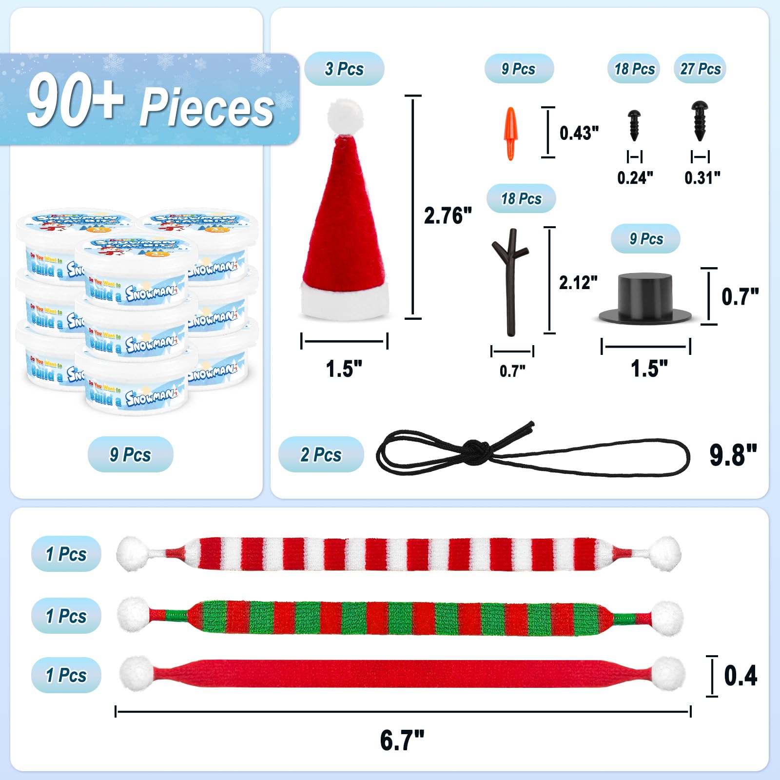 Aursy Snowman Kit accessories pack with noses, branches, and decorative pieces.