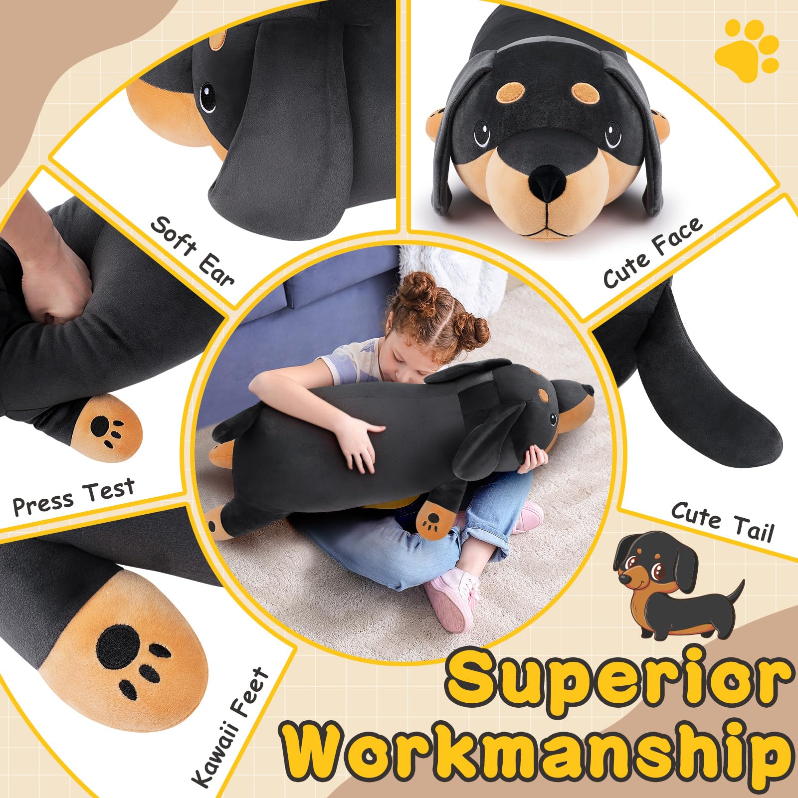 Auspicious Beginning 30-inch dachshund plush back view shows sturdy seams.