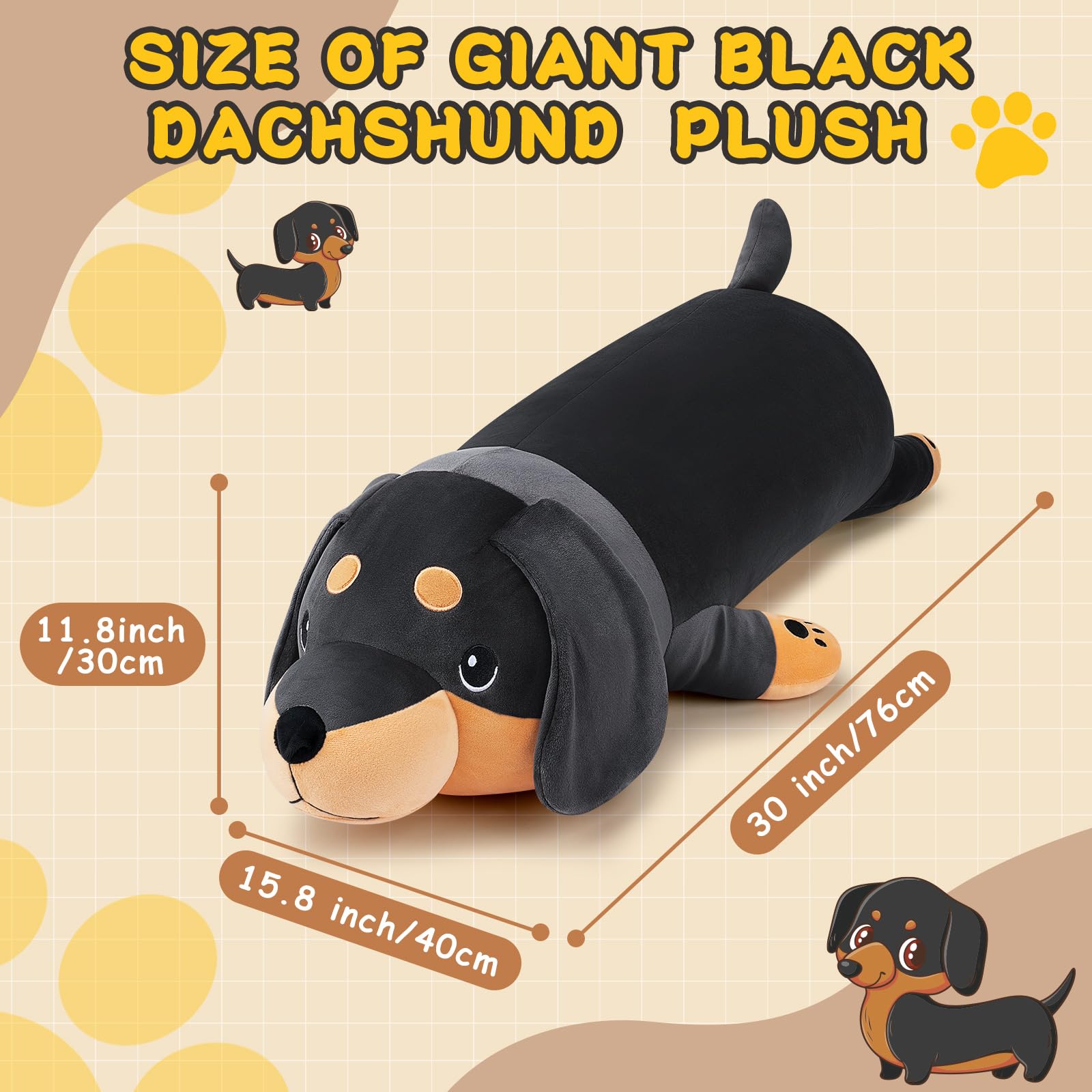 Auspicious Beginning 30-inch dachshund plush side view for cozy lounging.
