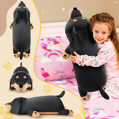 Auspicious Beginning 30-inch dachshund plush vacuum-packed for fluffy reveal.