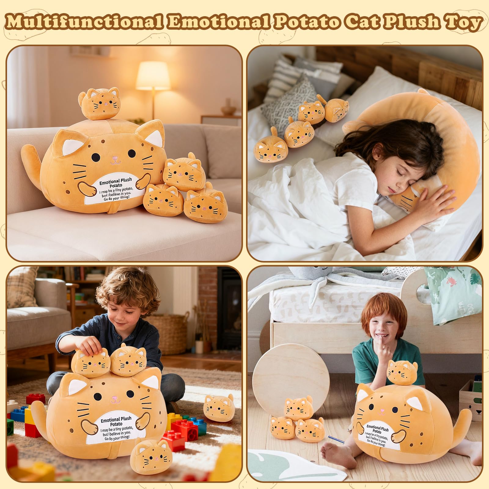 Auspicious Beginning potato cat family wide shot for cozy decor