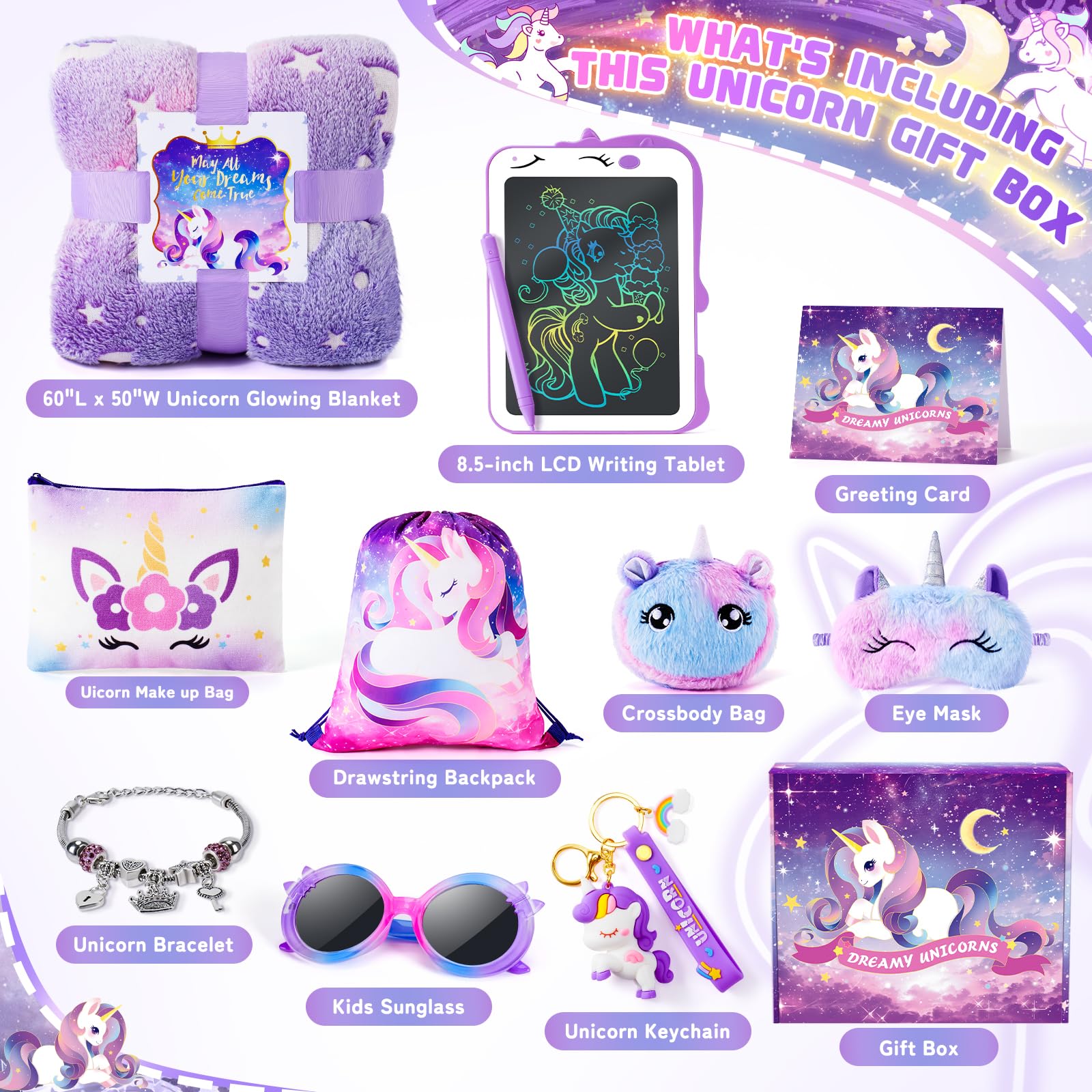 Auspicious Beginning glow unicorn blanket glows after light, adds bedtime magic