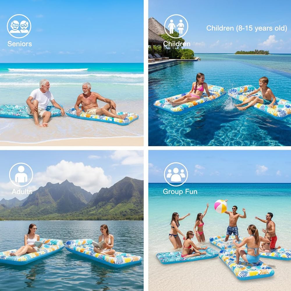 Auspicious Rain heavy-duty vinyl supports up to 300 lbs for stable flotation.
