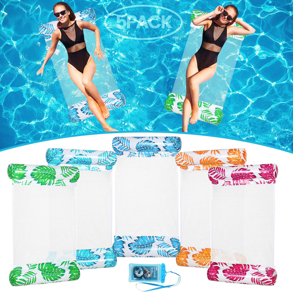 Auspicious Rain leaf-pattern hammock pool float for relaxed lounging in sun.