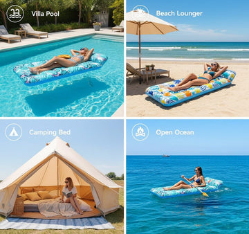 Auspicious Rain portable oversized float that deflates quickly for travel.