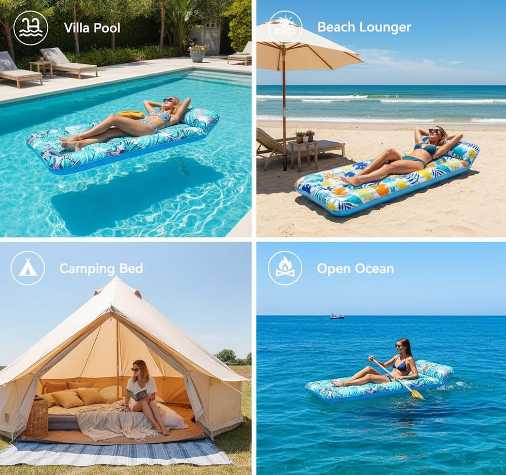 Auspicious Rain portable oversized float that deflates quickly for travel.