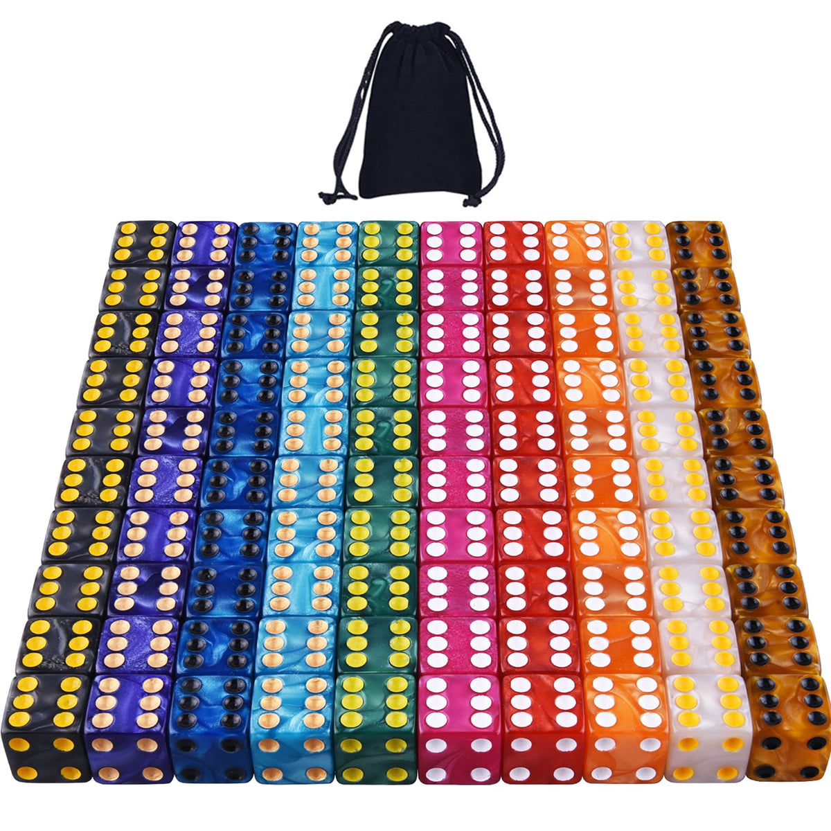 AUSTOR 100-piece dice set in pearl colors for versatile family games.