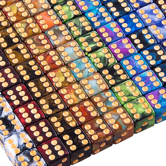 AUSTOR black-white two-tone dice set with gold pips for classic gameplay.