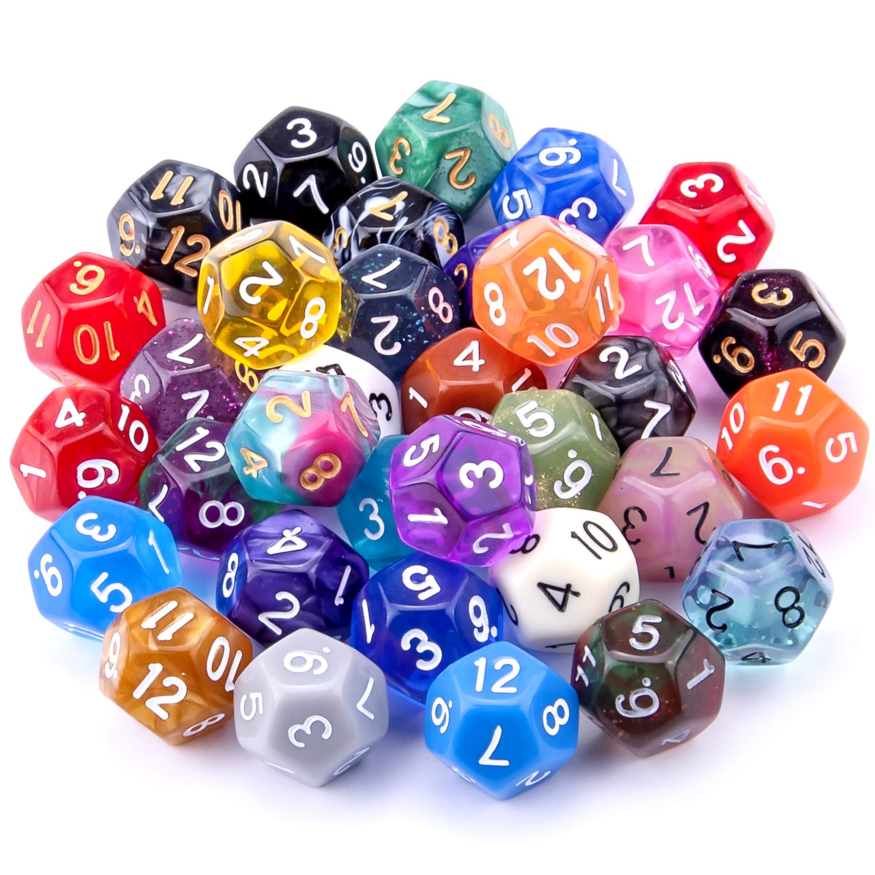 Austor 12-sided dice in mixed colors with bold engraved numbers for easy reading