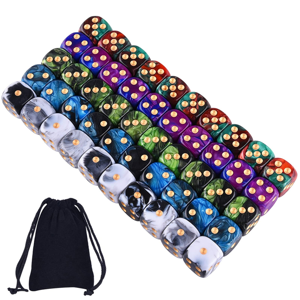 AUSTOR 50-piece dice set in five colors for versatile group play.
