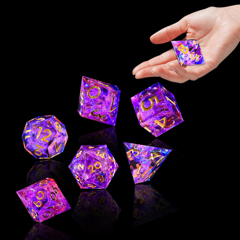 AUSTOR seven-die set detailed d20 face aids quick recognition.