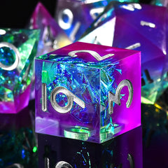 AUSTOR 7-Die DND dice set in violet & blue, ideal for tabletop sessions.