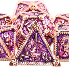 AUSTOR 7-Die metal DND dice set with dragon motif for immersive RPG play
