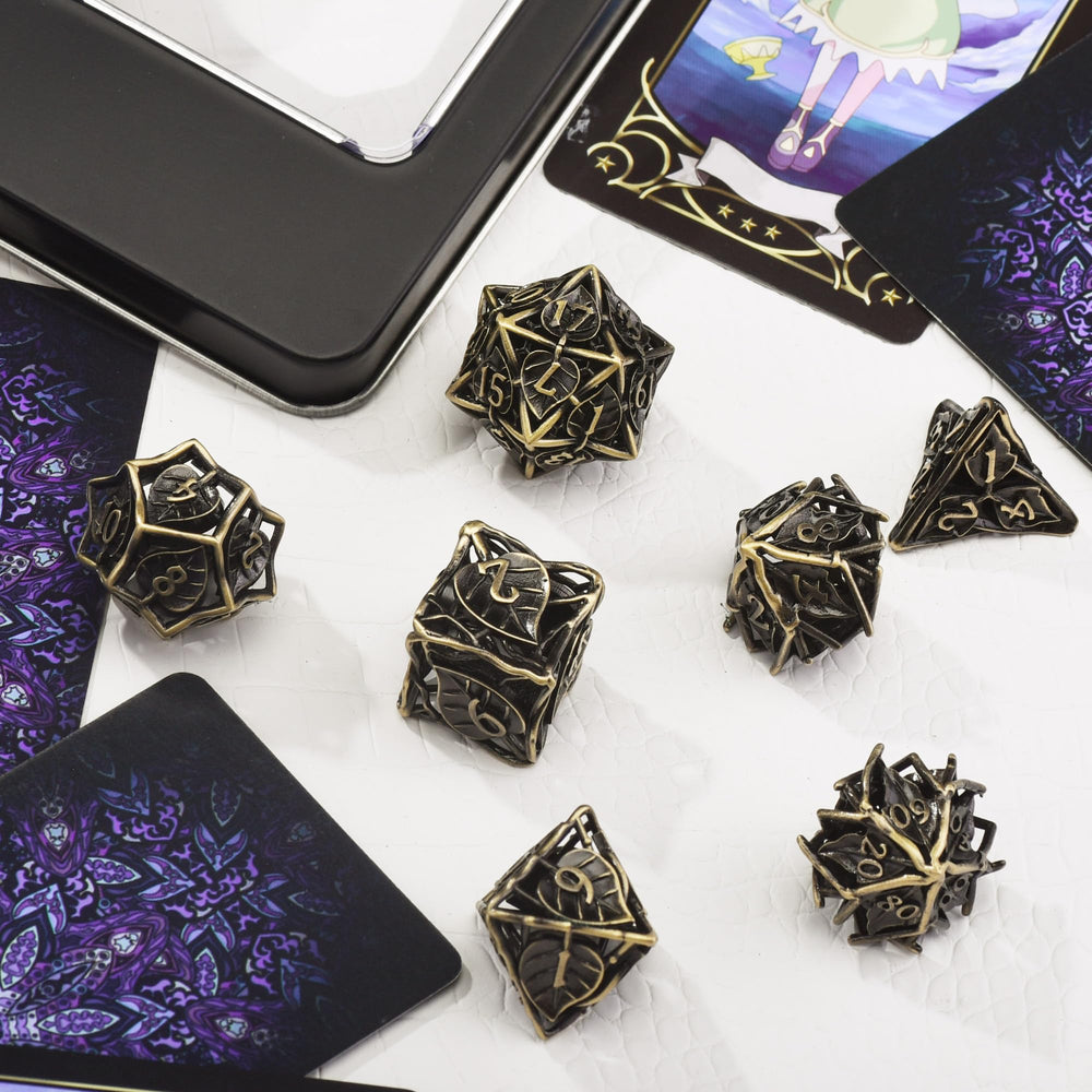 AUSTOR seven-piece metal DND dice set for D&D, RPGs, and board games.