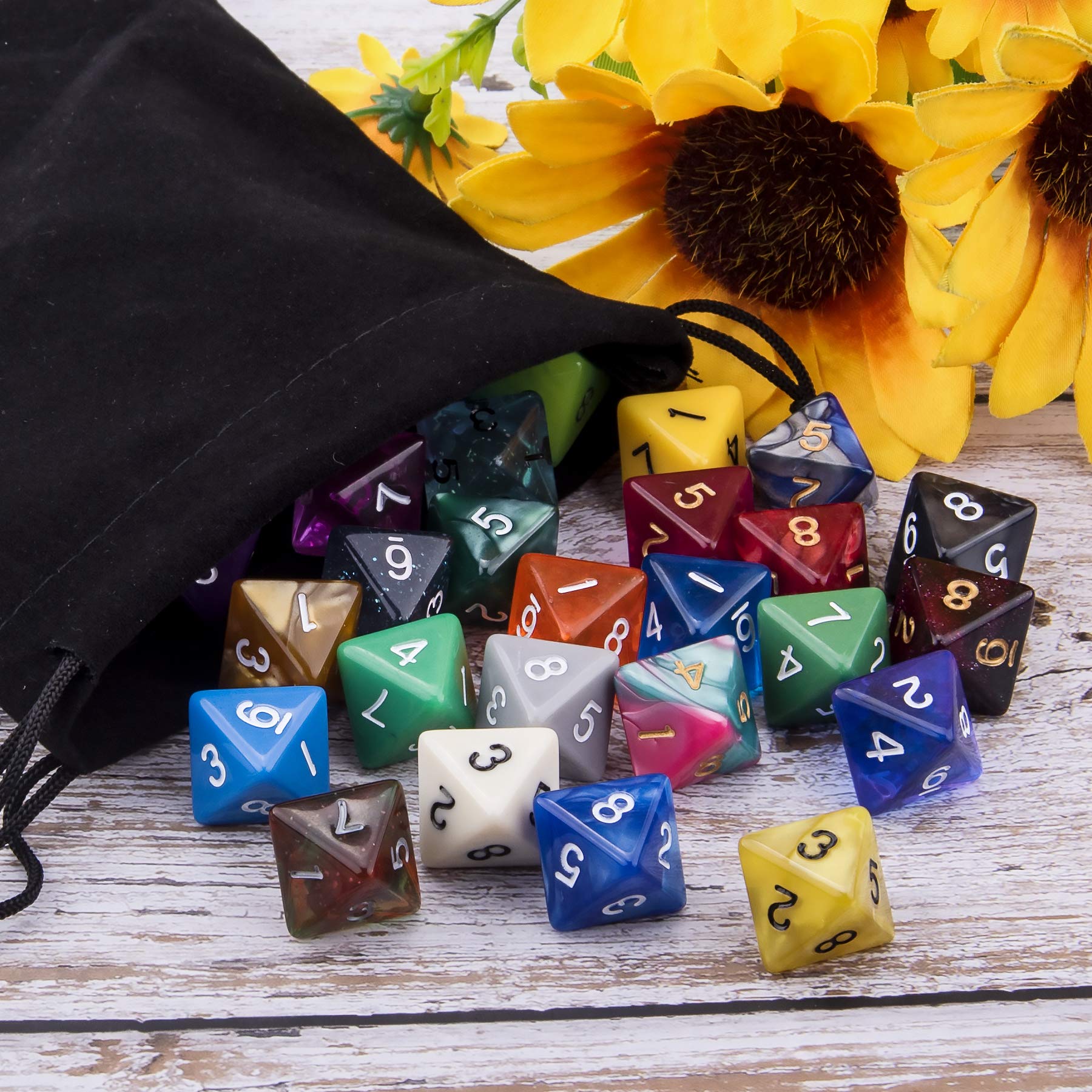 AUSTOR acrylic D8 dice with eco varnish for durability.