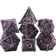 AUSTOR antique iron dice with blood spatter design for dramatic sessions.