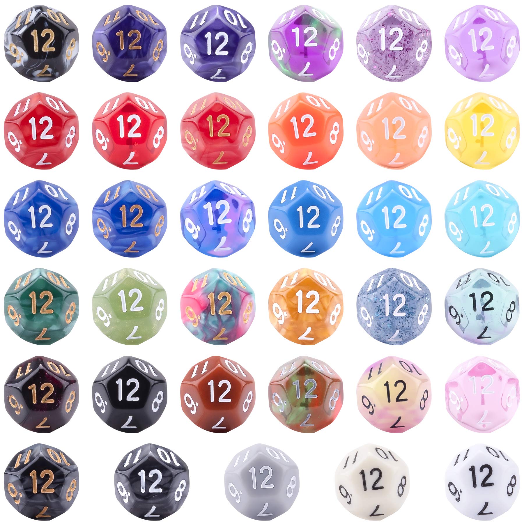 Austor D12 dice with black velvet pouch for convenient storage