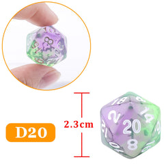 AUSTOR D20 dice inside black velvet pouch for organized travel.