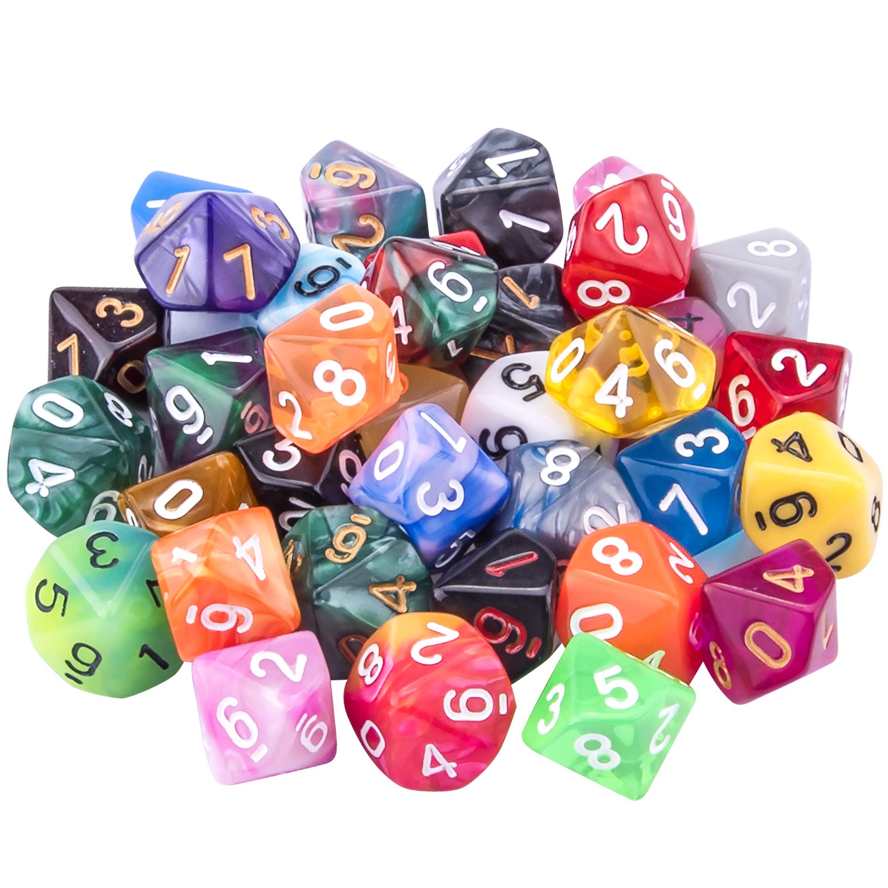 AUSTOR D10 dice set in mixed colors for vibrant RPG sessions.