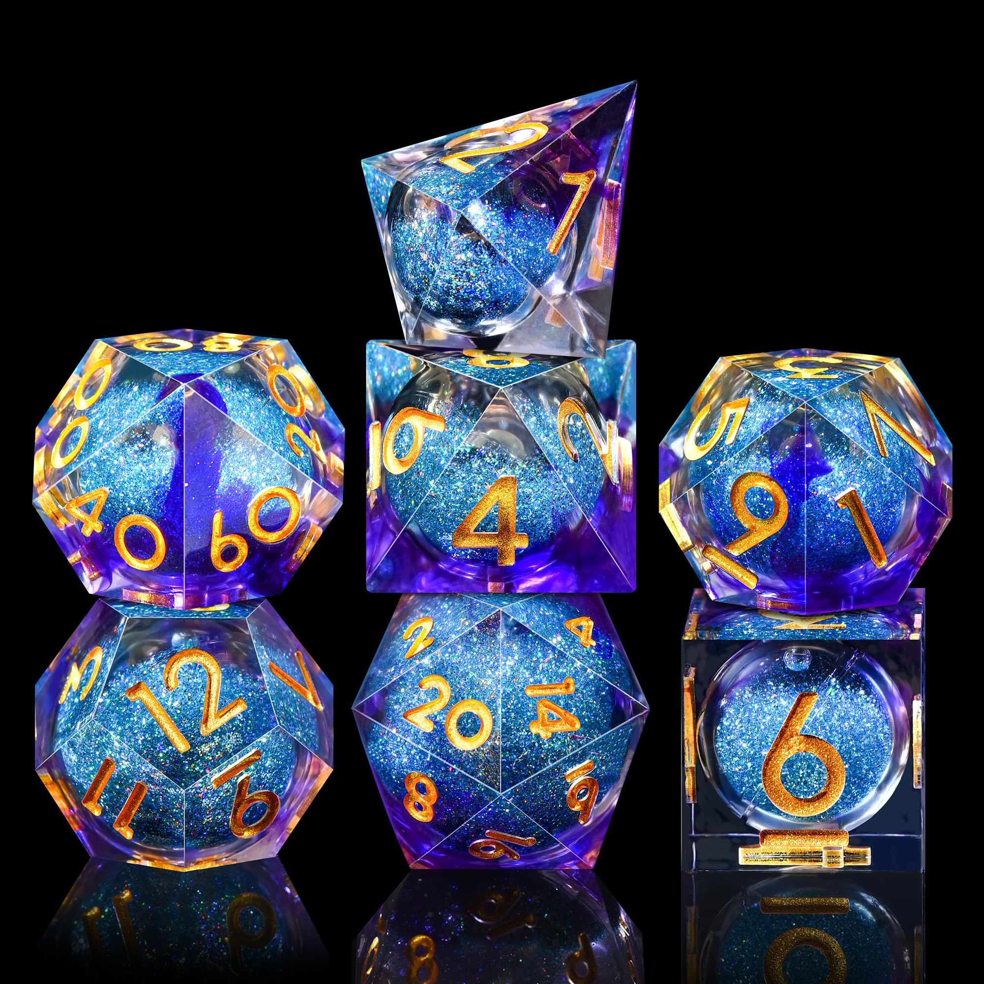AUSTOR DND dice close-up showing sharp, mirror-polished edges