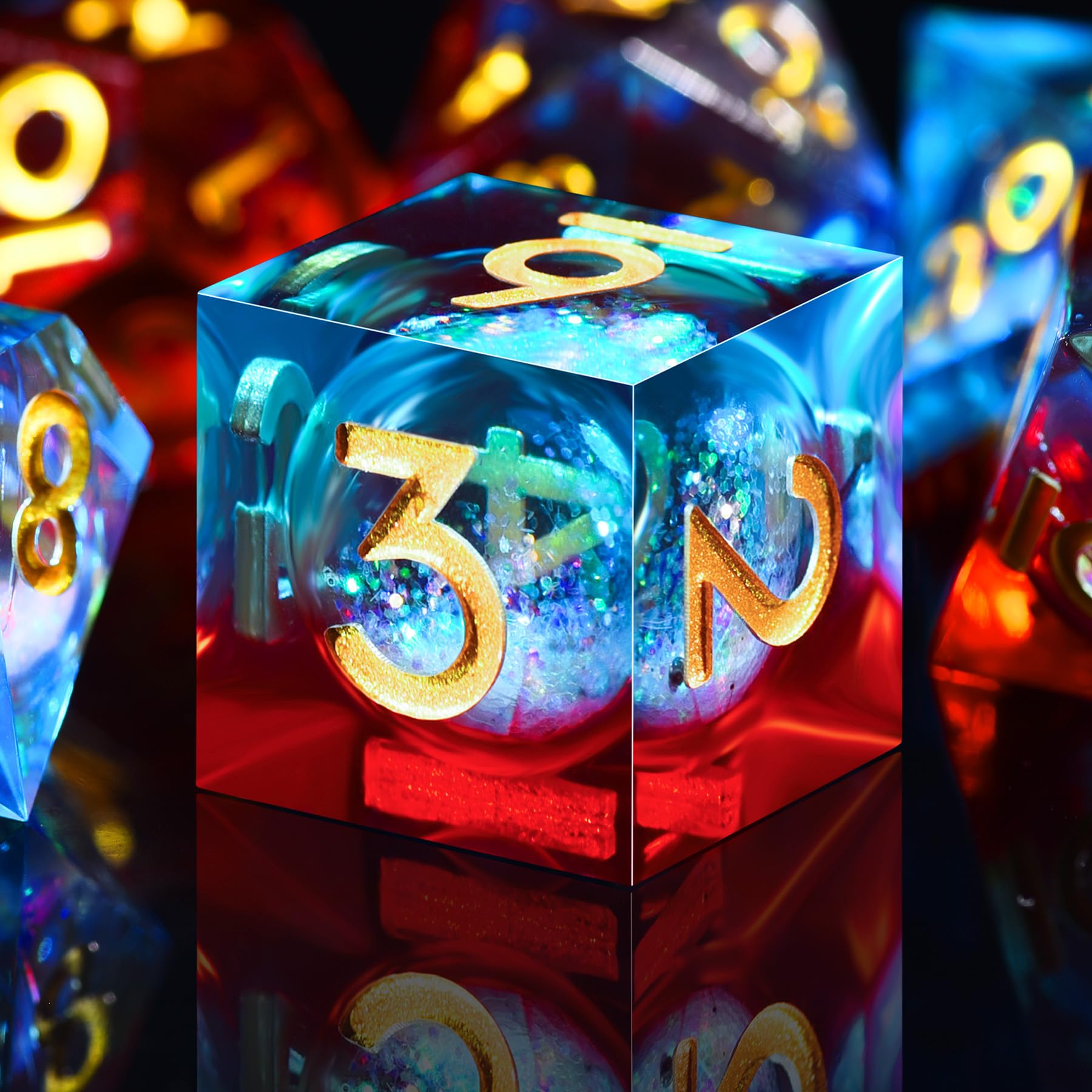 AUSTOR DND dice D20 close-up highlights precise craftsmanship and polish.
